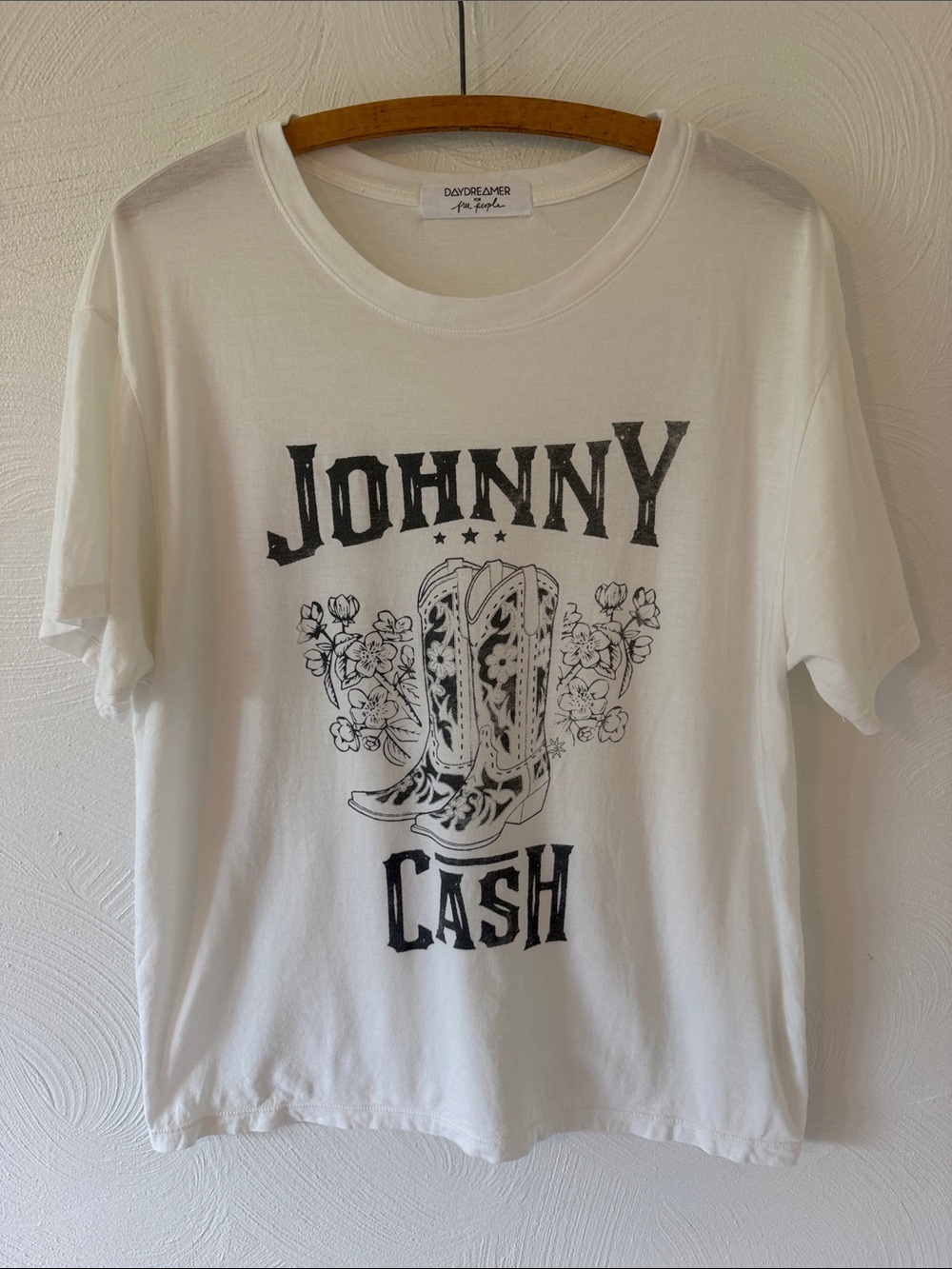 Daydreamer for Free People White Johnny Cash Graphic Tee.  Size Medium.